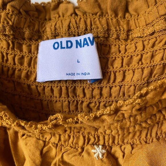 Old Navy Women Mustard Short Sleeve Smocked Peasant Blouse Embroidery  L - Picture 4 of 7